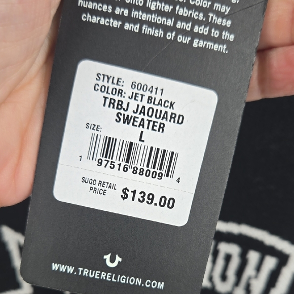 True Religion Jaquard Black and White Logo Sweater NEW Large - Picture 4 of 9